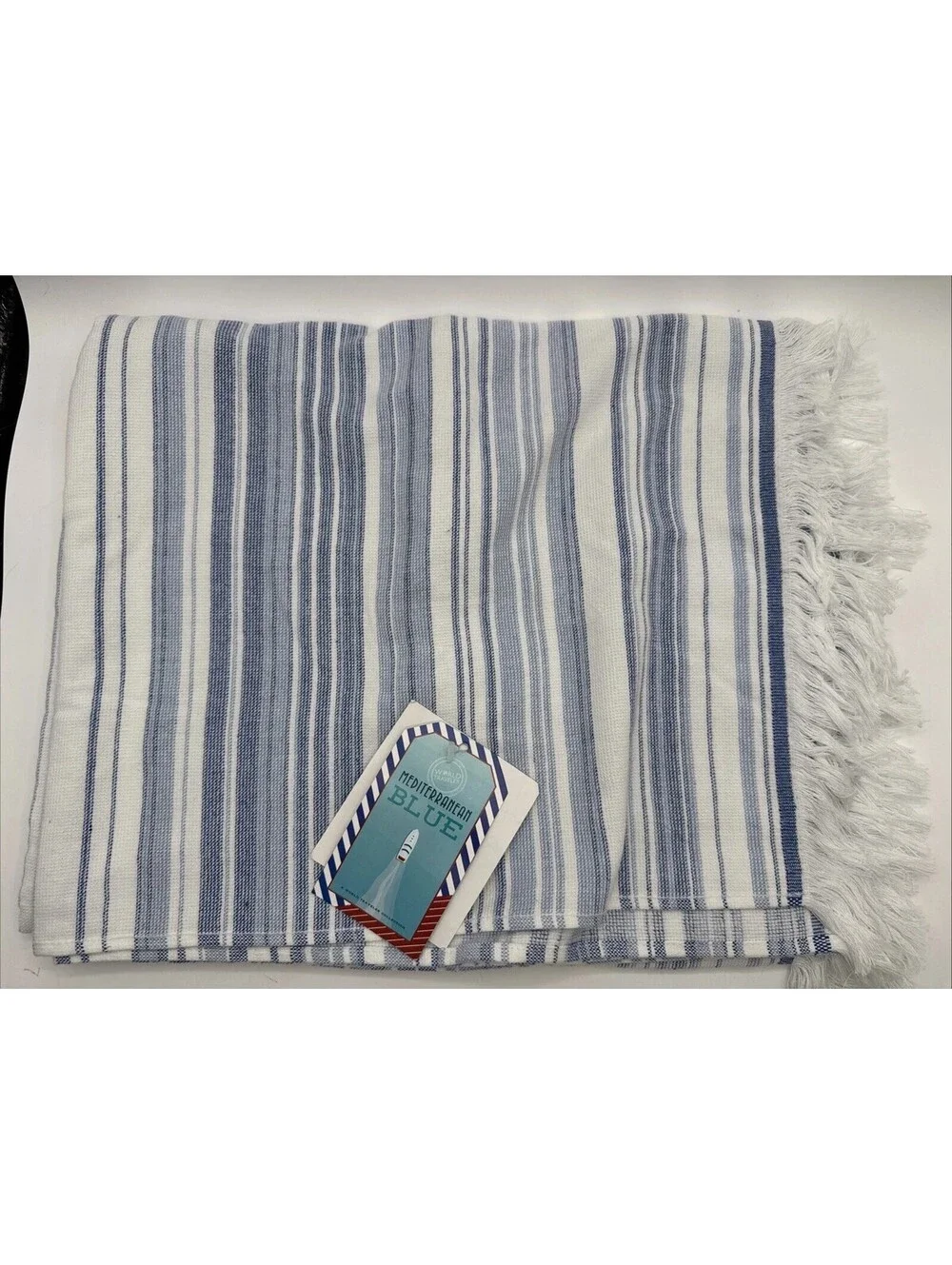 Mediterranean Blue INUP Fine Linens Oversized Beach Towel Striped 40x70” NEW